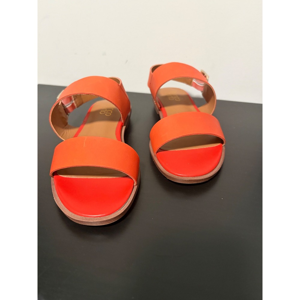 Franco Sarto Orange Leather Flat Ankle Strap Sandals Minimalist Slingback